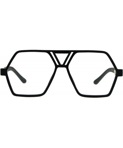 Oversized Hexagon Shape Clear Lens Glasses Unisex Oversized Flat Top Fashion Frame - Matte Black - C4180YH6AZH $11.17