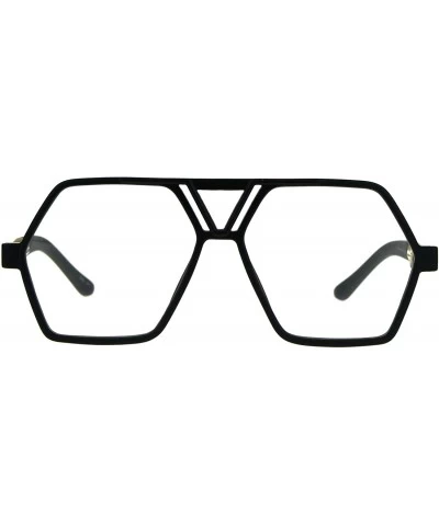 Oversized Hexagon Shape Clear Lens Glasses Unisex Oversized Flat Top Fashion Frame - Matte Black - C4180YH6AZH $19.42