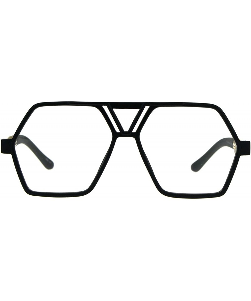 Oversized Hexagon Shape Clear Lens Glasses Unisex Oversized Flat Top Fashion Frame - Matte Black - C4180YH6AZH $11.17