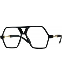 Oversized Hexagon Shape Clear Lens Glasses Unisex Oversized Flat Top Fashion Frame - Matte Black - C4180YH6AZH $11.17