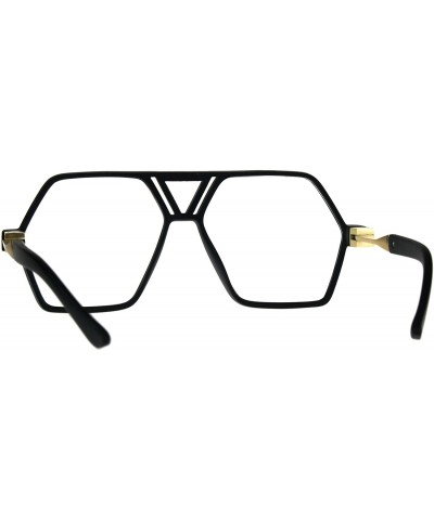 Oversized Hexagon Shape Clear Lens Glasses Unisex Oversized Flat Top Fashion Frame - Matte Black - C4180YH6AZH $11.17