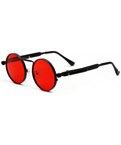 Round metal round retro punk sunglasses male spring legs hip hop women's sunglasses UV400 - Red - CU1925T8O62 $13.07