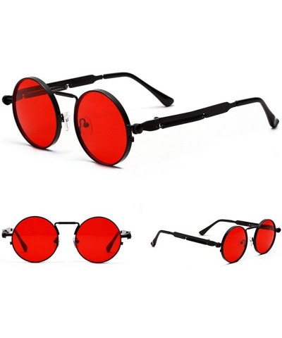 Round metal round retro punk sunglasses male spring legs hip hop women's sunglasses UV400 - Red - CU1925T8O62 $13.07