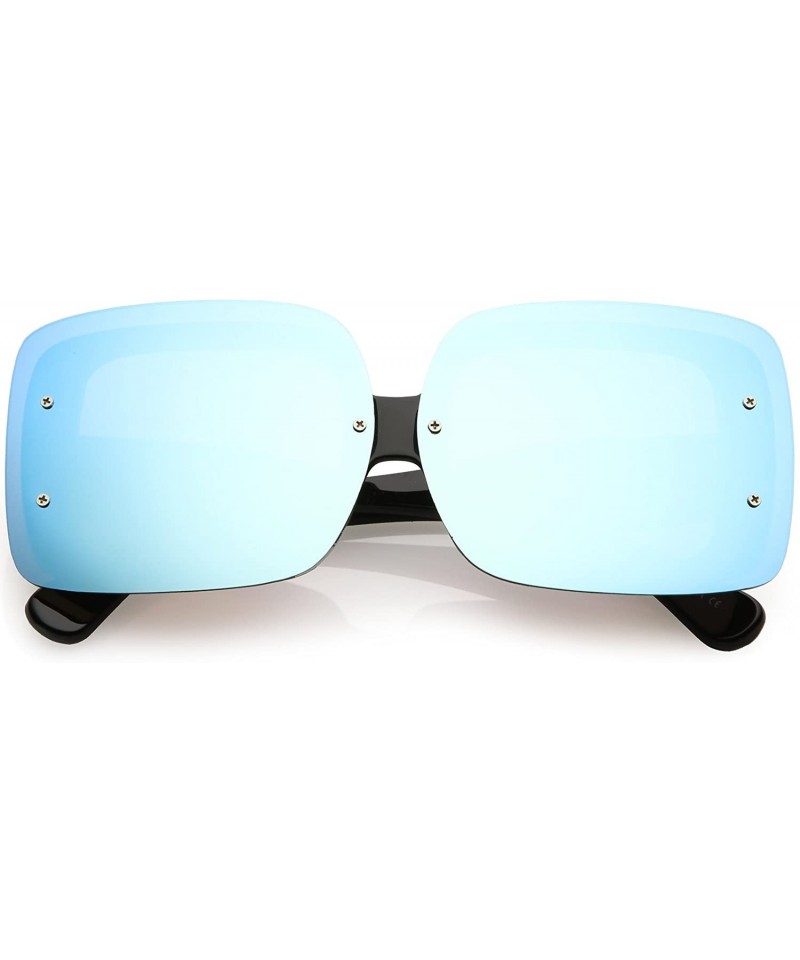 Rimless Oversize Bold Rimless Chunky Arms Color Mirror Square Sunglasses 71mm - Black / Blue Mirror - CR1863AS4T8 $9.04