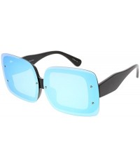 Rimless Oversize Bold Rimless Chunky Arms Color Mirror Square Sunglasses 71mm - Black / Blue Mirror - CR1863AS4T8 $9.04