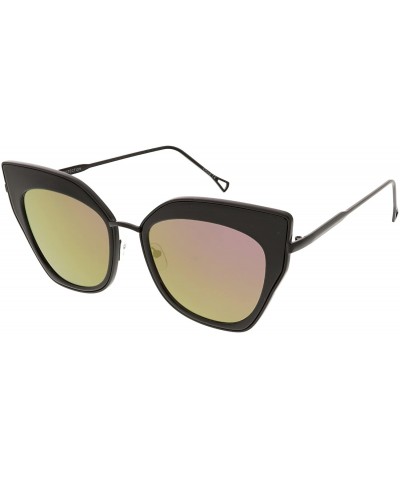 Cat Eye Oversize Slim Metal Nose Bridge Square Colored Mirror Lens Pointed Cat Eye Sunglasses 58mm - CO188HDR9DM $11.98