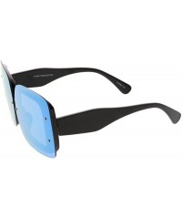 Rimless Oversize Bold Rimless Chunky Arms Color Mirror Square Sunglasses 71mm - Black / Blue Mirror - CR1863AS4T8 $9.04