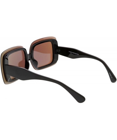 Rimless Oversize Bold Rimless Chunky Arms Color Mirror Square Sunglasses 71mm - Black / Blue Mirror - CR1863AS4T8 $9.04