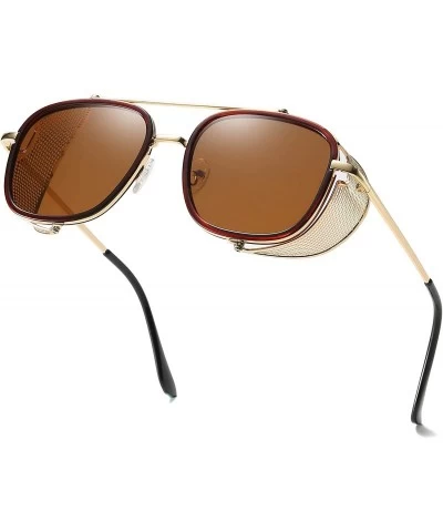 Aviator Square Aviator Sunglasses with Side Shield Vintage Sunglasses for Men UV400 VL9519 - C8194TSGIYG $28.03