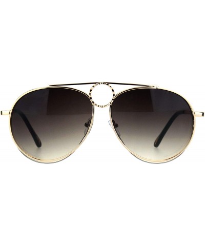 Aviator Unisex Ring Jewel Luxury Designer Fashion Pilots Metal Rim Sunglasses - Gold Brown - CF18KHIY8YS $13.87