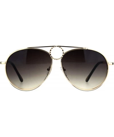 Aviator Unisex Ring Jewel Luxury Designer Fashion Pilots Metal Rim Sunglasses - Gold Brown - CF18KHIY8YS $22.51