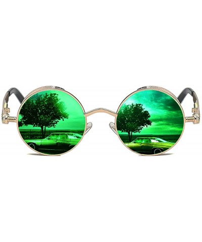 Goggle Gothic Steampunk Polarized Sunglasses For Men Women UV Sunglasses Metal Full Frame - Golden Frame/Green Lens - CO185UZ...