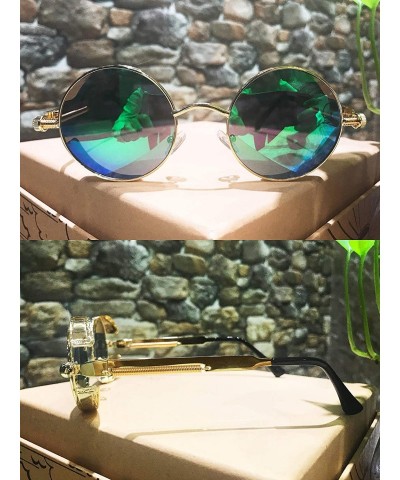 Goggle Gothic Steampunk Polarized Sunglasses For Men Women UV Sunglasses Metal Full Frame - Golden Frame/Green Lens - CO185UZ...