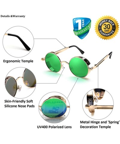 Goggle Gothic Steampunk Polarized Sunglasses For Men Women UV Sunglasses Metal Full Frame - Golden Frame/Green Lens - CO185UZ...