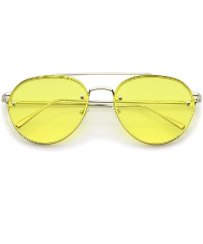 Rimless Modern Slim Temples Brow Bar Rimless Colored Flat Lens Aviator Sunglasses 59mm - Silver / Yellow - CO12MZ7UMG1 $21.25