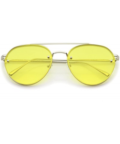 Rimless Modern Slim Temples Brow Bar Rimless Colored Flat Lens Aviator Sunglasses 59mm - Silver / Yellow - CO12MZ7UMG1 $14.36