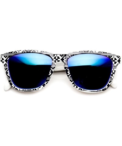 Wayfarer Native Print Color Mirror Lens Keyhole Bridge Horn Rimmed Sunglasses - Midnight - CN11N9M8Y33 $22.83