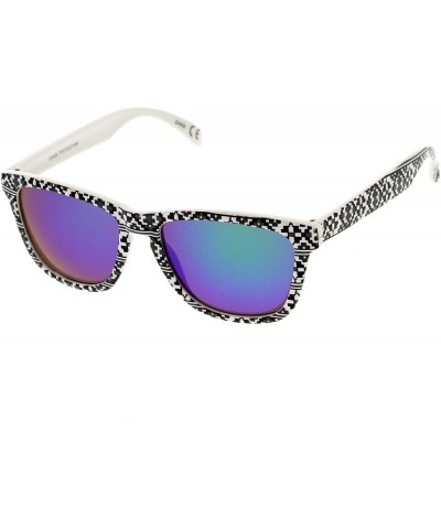 Wayfarer Native Print Color Mirror Lens Keyhole Bridge Horn Rimmed Sunglasses - Midnight - CN11N9M8Y33 $20.91