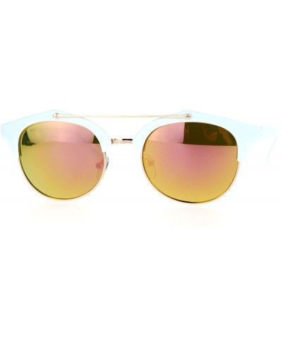Round Womens Vintage Retro Fashion Sunglasses Round Top Bar Mirror Lens - White (Pink Mirror) - C0188ZUEHDZ $18.89