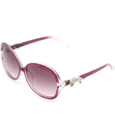 Oval Retro Classic Leopard Sunglasses for Women PC Resin UV 400 Protection Sunglasses - Transparent Purple - CD18T645G98 $11.85