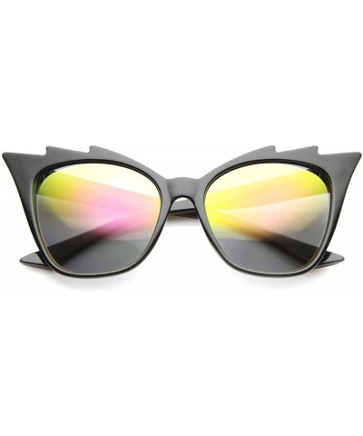 Cat Eye Womens Fashion Jagged Edge Staggered Flash Mirror Lens Cat Eye Sunglasses - Black / Gold-pink - CA12BPKIROB $7.99