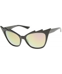 Cat Eye Womens Fashion Jagged Edge Staggered Flash Mirror Lens Cat Eye Sunglasses - Black / Gold-pink - CA12BPKIROB $7.99