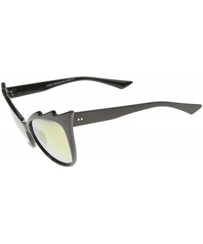 Cat Eye Womens Fashion Jagged Edge Staggered Flash Mirror Lens Cat Eye Sunglasses - Black / Gold-pink - CA12BPKIROB $7.99