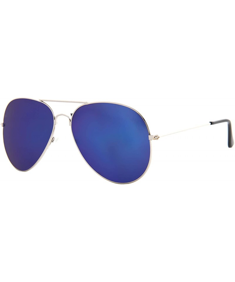 Aviator Vintage Mirror AVIATOR Sunglasses Metal Frame Double Bridge Trendy - Silver Frame/ Mirror Blue Lens - CX18G29AL67 $8.67