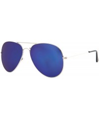 Aviator Vintage Mirror AVIATOR Sunglasses Metal Frame Double Bridge Trendy - Silver Frame/ Mirror Blue Lens - CX18G29AL67 $8.67