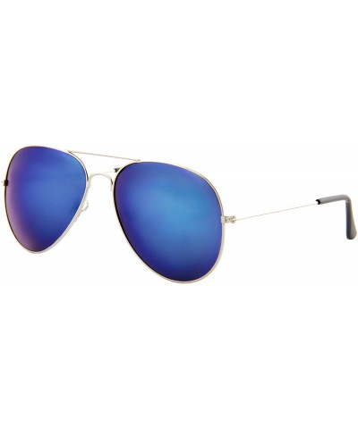 Aviator Vintage Mirror AVIATOR Sunglasses Metal Frame Double Bridge Trendy - Silver Frame/ Mirror Blue Lens - CX18G29AL67 $8.67