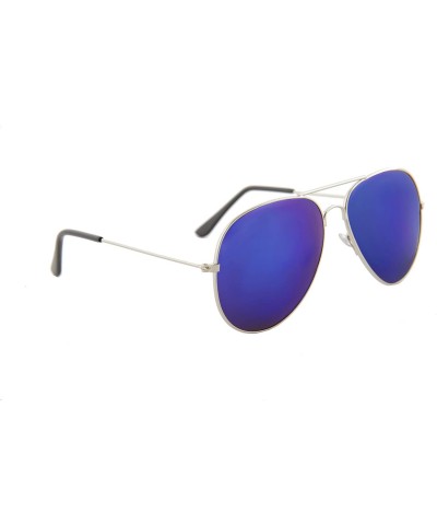 Aviator Vintage Mirror AVIATOR Sunglasses Metal Frame Double Bridge Trendy - Silver Frame/ Mirror Blue Lens - CX18G29AL67 $8.67