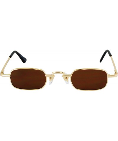 Rectangular Vintage Slender Square Sunglasses Retro Small Metal Frame Candy Colors - Brown - CK18UL6LONT $18.79