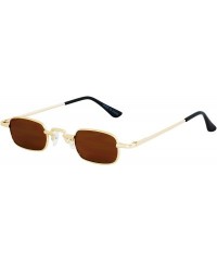 Rectangular Vintage Slender Square Sunglasses Retro Small Metal Frame Candy Colors - Brown - CK18UL6LONT $8.78