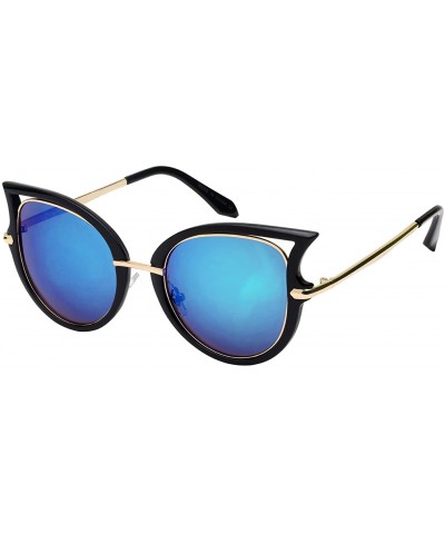 Cat Eye Chic Cut-Out Cat Eye Sunnies With Color Mirror Lens 32163-REV - Black - CG12IK3V2MP $8.29