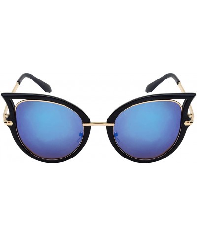 Cat Eye Chic Cut-Out Cat Eye Sunnies With Color Mirror Lens 32163-REV - Black - CG12IK3V2MP $8.29