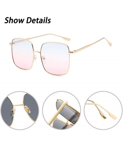 Square Retro Oversized Sunglasses for Women Square Metal Frame Non Polarized Lenses - A3 Blue-pink(sunglasses) - CS18NQZ2CDY ...