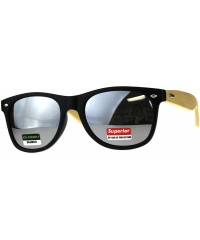 Wayfarer Real Bamboo Wood Temple Sunglasses Casual Horn Rim Matted Frame - Black (Silver Mirror) - C818DD0RWQY $25.86