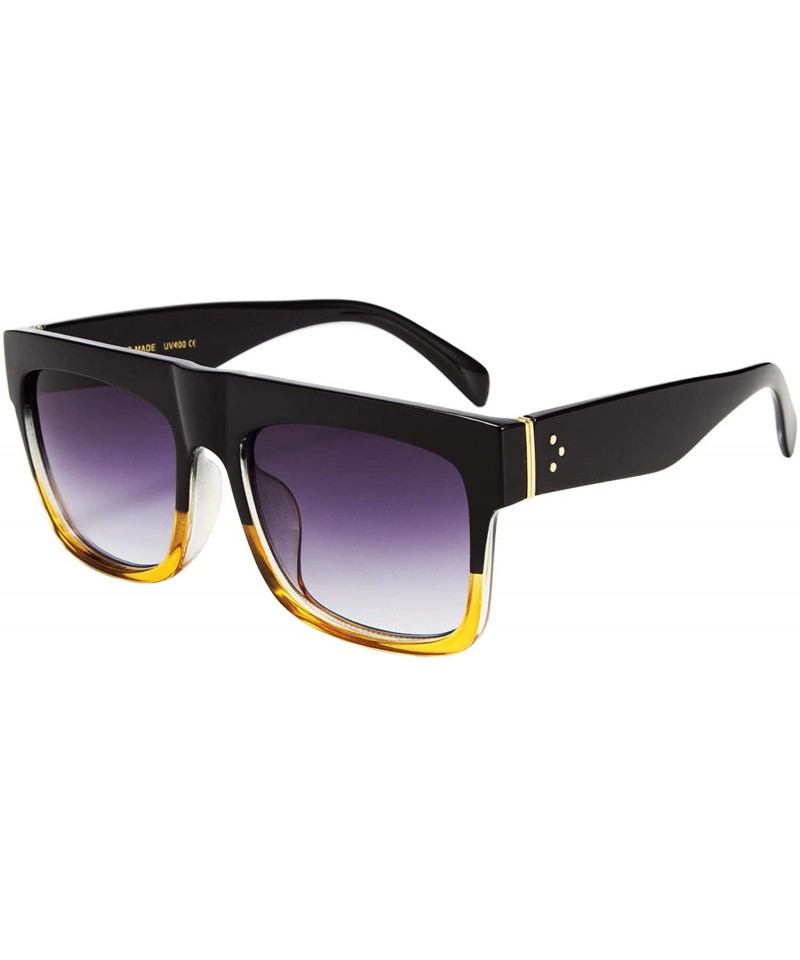 Square Oversized Retro Sunglasses Women Flat Top Square Frame Designer Shades - Black and Leopard Frame/Brown Lens - CQ18WGA0...