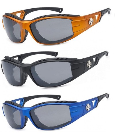 Wrap 3 Pairs Padded Foam Wind Resistant Riding Sunglasses - Orange/Black/Blue - CH12OD3FOP8 $36.63