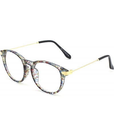 Round Fashion Horn Rimmed Keyhole Metal Temple UV400 Clear Lens Glasses - Mixed B - CN17Z39KMAT $9.53