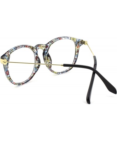 Round Fashion Horn Rimmed Keyhole Metal Temple UV400 Clear Lens Glasses - Mixed B - CN17Z39KMAT $9.53