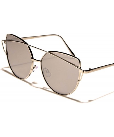 Cat Eye Modern Womens Mirrored Lens Cat Eye Sunglasses - Silver Chrome - CD18ECEKKW6 $12.19