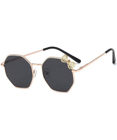 Round 2020 New Fashion Sunglasses Girls Bow Metal Sun Glasses Kids Polygon Trend - Black - C3197A2OX45 $31.81