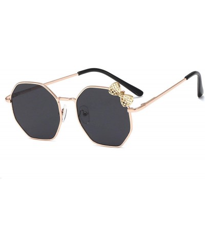 Round 2020 New Fashion Sunglasses Girls Bow Metal Sun Glasses Kids Polygon Trend - Black - C3197A2OX45 $13.81