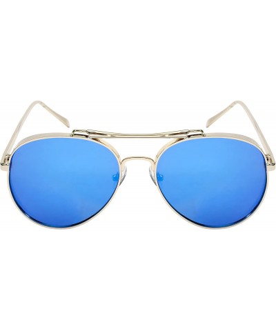 Oversized 2016 Premiere Aviator Frames w/Color Mirrored Flat Lens 25119-FLREV - Silver - C012I74S47D $10.87