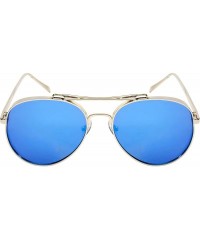 Oversized 2016 Premiere Aviator Frames w/Color Mirrored Flat Lens 25119-FLREV - Silver - C012I74S47D $10.87