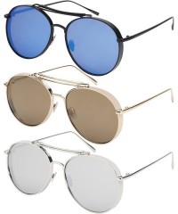 Oversized 2016 Premiere Aviator Frames w/Color Mirrored Flat Lens 25119-FLREV - Silver - C012I74S47D $10.87