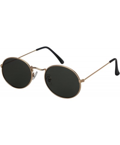 Oval Small Retro Inspired Oval Round Women Sunglasses Flat Lens 5145-FLAP - Gold Frame/Green Lens - C018GWI085X $21.26