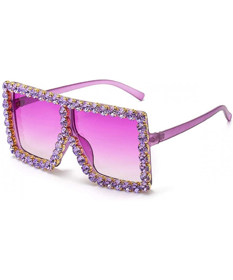 Square Sunglasses Women Oversized Square Crystal Brand Designer - B - CV18RS66929 $13.87