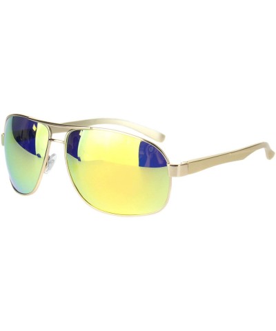 Rectangular Polarized Mens Narrow Rectangle Metal Rim Officer Style Pilots Sunglasses - Gold Yellow Mirror - CM18MDY80MI $26.78